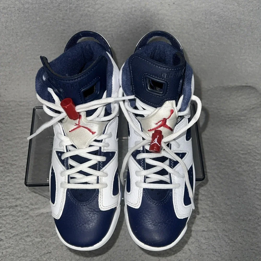 Nike Air Jordan 6 Retro Olympic Sneakers Youth 4.5Y Blue White Shoes 384665-164